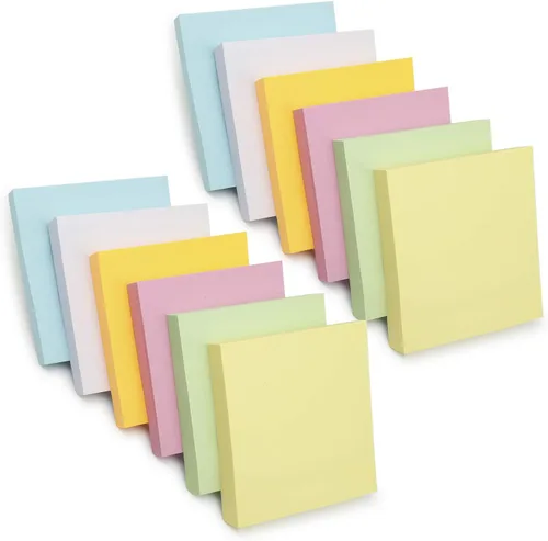 Vista 7 de Notas adhesivas de 3 x 3 pulgadas, 6 colores brillantes, 12 blocs de notas autoadhesivas, 100 hojas/bloc, total de 1200 hojas
