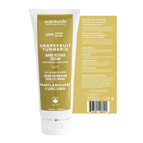 Vista 7 de Scentuals Crema de manos con aceite esencial de pomelo y cúrcuma, manteca de karité, manteca de cacao, aceite de argán y almendras, vitamina E