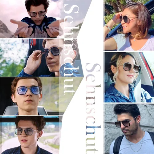 Vista 4 de Sehnsucht Tony Stark - Gafas de sol Iron Man con protección UV, cuadradas, de metal, Spider Man Downey Pilot