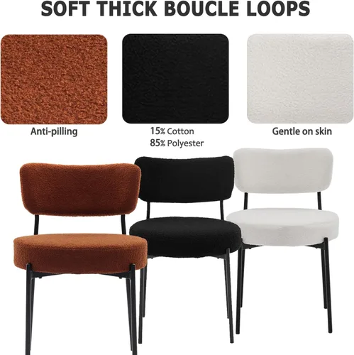 Vista 5 de Boucle - Juego de 2 sillas de comedor, modernas sillas de cocina tapizadas de mediados de siglo con respaldo curvado y patas de metal negro, sillas