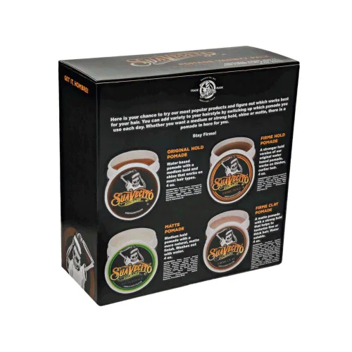 Vista 2 de Suavecito Pomada Variedad 4 Pack (OG, Firme (Fuerte), Mate, Pomadas de arcilla) Fijación durante todo el día para todos los estilos de cabello