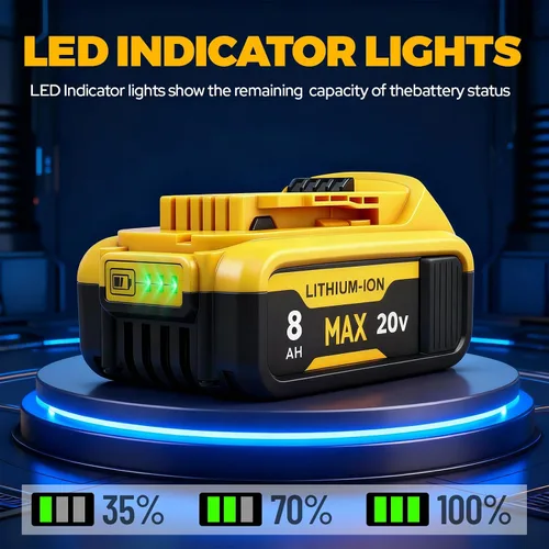 Vista 8 de Paquete de 2 baterías de alta capacidad de 8000 mAh compatibles con DEWALT 20V MAX