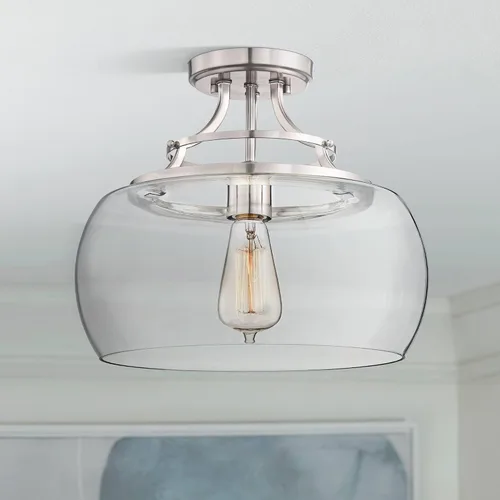 Vista 8 de Franklin Iron Works Charleston - Lámpara de techo industrial rústica de granja, lámpara semiempotrada de 13 1/2 pulgadas de ancho, pantalla LED