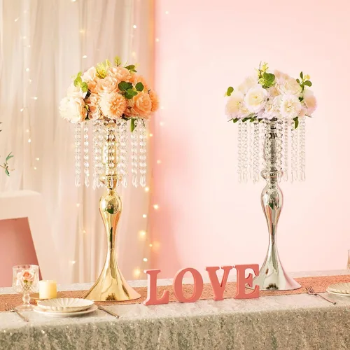 Vista 3 de 2 jarrones para centros de mesa de flores de boda, soportes de boda de cristal acrílico de 21.3 pulgadas, centro de mesa de metal a granel