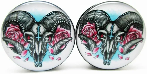 Vista 2 de Pierced Republic Ram & Flower - Tapones acrílicos atornillados, 12 tamaños