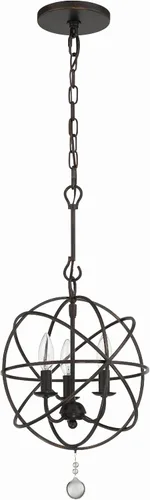 Vista 3 de Crystorama Solaris - Mini candelabro de bronce inglés de 3 luces, lámpara de techo - Candelabros para pasillo, sala de estar, vestíbulo, granja