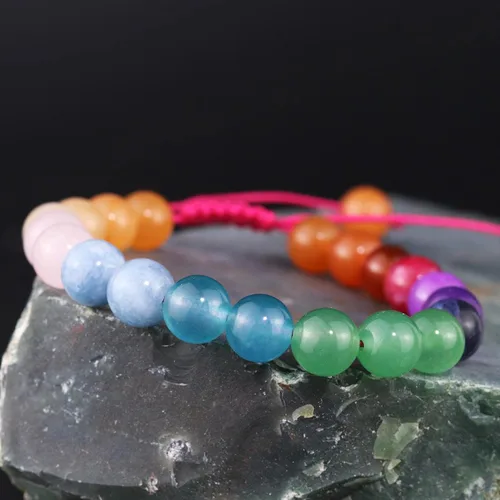 Vista 4 de DAZCOLO Pulsera de gemas hecha a mano con piedras preciosas de macramé ajustable de 0.315 in, cuentas redondas, cristales de cuarzo