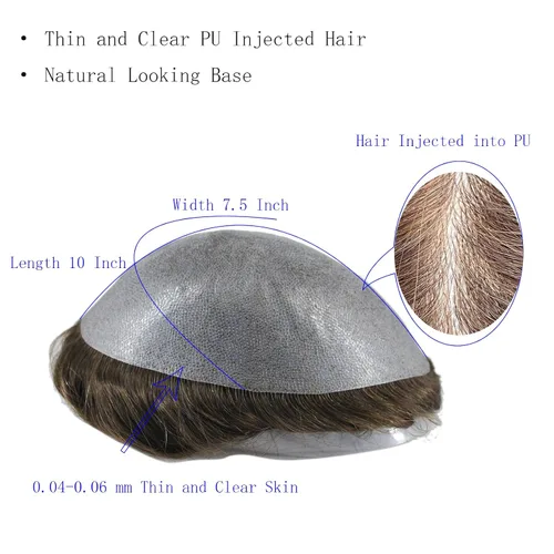 Vista 6 de Peluca de cabello humano natural para hombre, color negro, mezcla de gris, 1B10