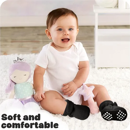 Vista 3 de Botines de forro polar para recién nacido, unisex, antideslizantes, para recién nacidos, primeros pasos, zapatos cálidos para la casa para bebés