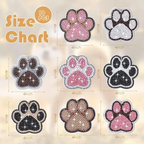 Vista 4 de YLOLUL 16 llaveros con forma de pata de perro con forma de pata de perro, kits de llaveros de arte de diamantes de doble cara para principiantes