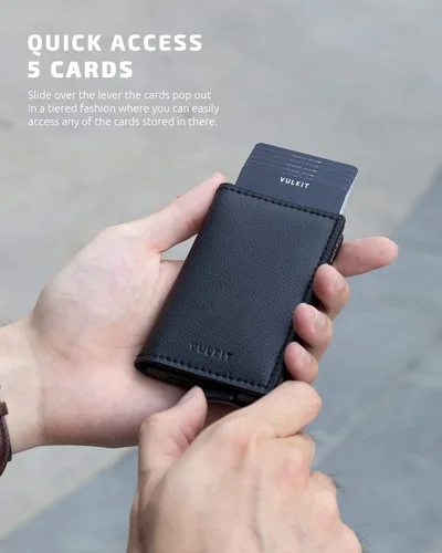 Vista 38 de VULKIT Tarjetero RFID Bloqueo de Cuero Automático Pop Up Cartera Aluminio Slim Pocket Tarjeta de Visita