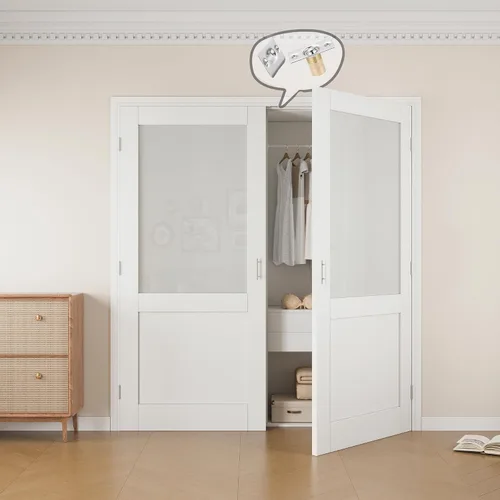 Vista 10 de Puertas francesas con cierre de bola de 36 x 80 pulgadas, 3 paneles de vidrio esmerilado de núcleo sólido preacabadas y pintables puertas dobles