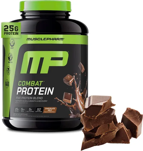 Vista 12 de MusclePharm Combat Protein Powder, sabor crema de plátano, alimenta los músculos para entrenamientos productivos, 5 fuentes de proteína incluyendo