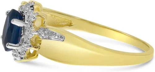 Vista 4 de Anillo de diamantes y zafiro ovalado de oro amarillo de 14 k