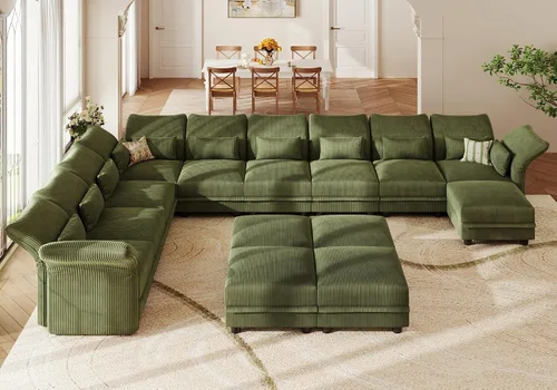 Vista 32 de LLappuil Sofá modular de 14 plazas con almacenamiento, sofás modulares grandes en forma de U para sala de estar con respaldos de brazos ajustables