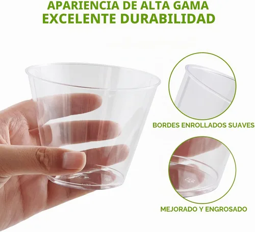 Vista 5 de JollyPack Paquete de 300 Vasos de Plástico Transparente de 9 OZ Vasos Desechables Resistentes para Beber para Navidad, Bodas, Hogar y Eventos
