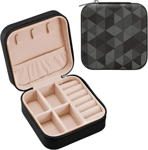 Vista 2 de Joyero de viaje pequeño pequeño organizador de joyería para anillo, aretes, collar, hombre, color negro simple