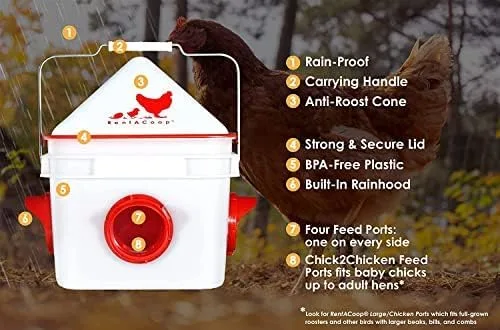 Vista 4 de RentACoop Alimentador de pollo de 4 puertos sin BPA Chick2Chicken de 10 libras