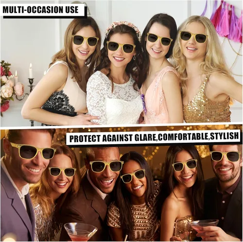 Vista 6 de Paquete de 361220 lentes de sol dorados metálicos a granel para mujeres y hombres, gafas retro de los años 90 baratos para suministros de fiesta