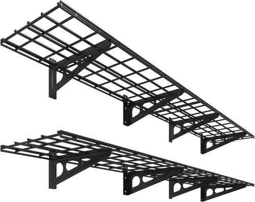Vista 18 de FLEXIMOUNTS Paquete de 2 Estante de Pared de Garaje de 1x4 pies 12 pulgadas por 48 pulgadas Rack de Almacenamiento de Garaje Estantes Flotantes Negro