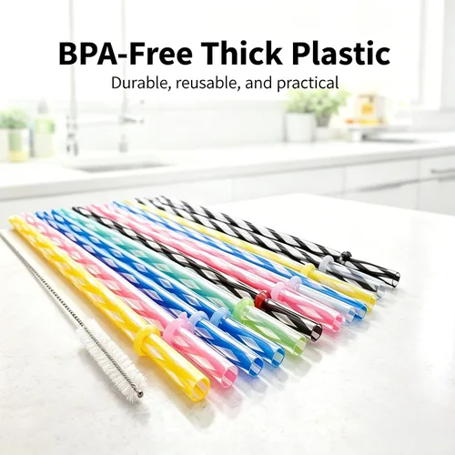 Vista 4 de 25 popotes de plástico reutilizables. Sin BPA, pajitas transparentes de 9 pulgadas de largo para tarros de masón, vaso Yeti, cepillo de limpieza