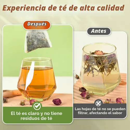 Vista 3 de 100 bolsas de té desechables para té de hojas sueltas, bolsas de filtro de té vacías con cordón de algodón, bolsitas infusoras de té rellenables