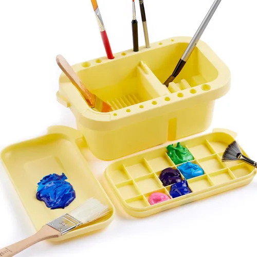 Vista 8 de SEVENY Limpiador de pinceles, soporte y organizador con paleta, azul Bandejas y Enjuagador Incluido, Para Pintura Acrílica, Para Pinturas De