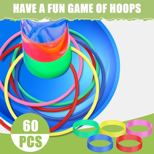 Vista 4 de Wettarn 60 anillos de plástico grandes para lanzar anillos de carnaval, juegos de práctica de velocidad y agilidad, juegos de jardín, patio trasero