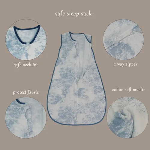 Vista 6 de Saco de dormir para bebé de muselina de algodón ligero para niños pequeños, saco de dormir suave para el verano, 0.5 tog, Blue Woods (0.5-0.7 Tog)