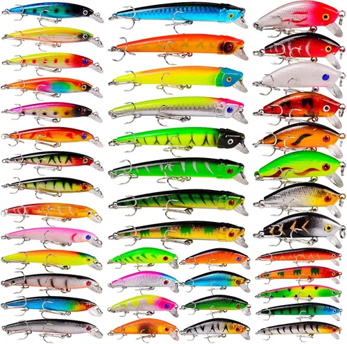 Vista 10 de Juego de Señuelos de Pesca de Lubina para Agua Salada y Dulce, Incluye Señuelos de Superficie, Señuelos Duros, Minnow, Crankbait, Lápiz VIB