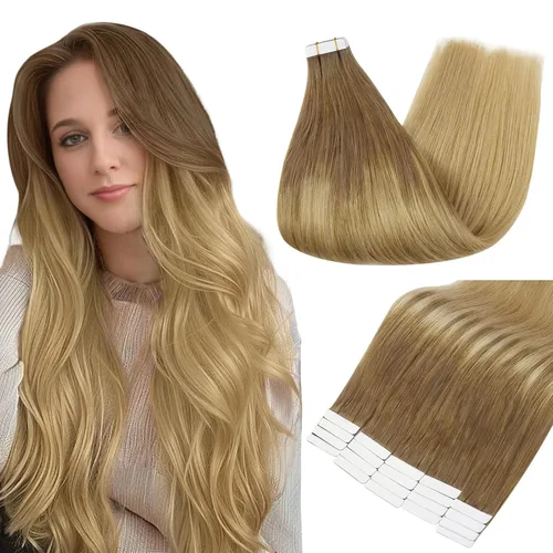 Vista 27 de Full Shine - Extensiones de cabello humano con cinta adhesiva, 10 pulgadas, sin costuras, color 1 negro azabache de 1.06 oz, cinta invisible