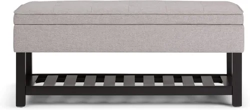 Vista 6 de SIMPLIHOME Cosmopolitan - Otomana rectangular con aspecto de lino de 44 pulgadas de ancho, color gris nube