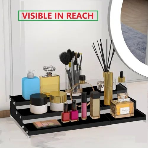 Vista 2 de Jojocross Organizador de especias para gabinete, almacenamiento de especias expandible de 3 niveles, ideal para armarios de cocina, armario, Negro