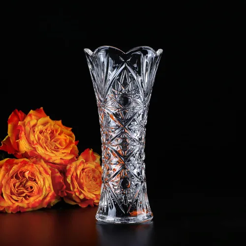 Vista 5 de Kanpura Florero de cristal transparente de 7.6 pulgadas, jarrón de cristal grueso para flores y decoración navideña, diseño de girasol (1 unidad)