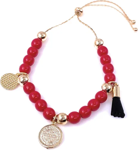 Vista 6 de Pulsera de cuentas de cristal rojo de San Benito con azabache auténtico y azul con protección contra el mal de ojo, M, Vidrio