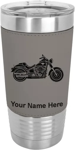Vista 16 de LaserGram - Vaso de 20 onzas con aislamiento al vacío, estilo motocicleta, grabado personalizado incluido (piel sintética, estilo béisbol)