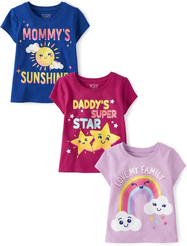 Vista 8 de The Children's Place Camisetas estampadas de manga corta para bebés y niñas pequeñas, con diseño de unicornios y mariposas, a la moda, paquete de 3