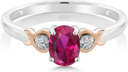 Vista 37 de Gem Stone King Anillo de compromiso de plata de ley 925 y oro rosa de 10 quilates, piedra preciosa ovalada de 0.276 x 0.197 in, con acento