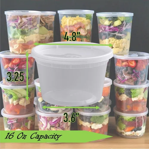 Vista 2 de Mr Miracle Recipientes transparentes de 16 onzas con tapas. Paquete de 12 recipientes herméticos de plástico reutilizables para alimentos