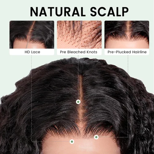 Vista 4 de Wingirl - Pelucas de cabello humano con encaje frontal HD de 13 x 4 pulgadas, prearrancadas con abuelitos 180 Density Brazilian Deep Wave Frontal