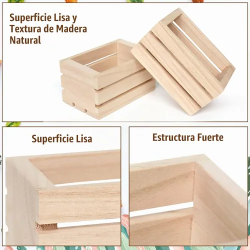 Vista 4 de Paquete de 4 mini cajas de madera rústica, cajas decorativas de madera sin terminar, caja de almacenamiento de madera para cocina, oficina