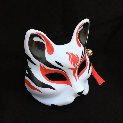Vista 2 de Kitsune Mask Máscaras Kabuki para disfraz de disfraz de zorro y medio gato, accesorios de decoración de pared