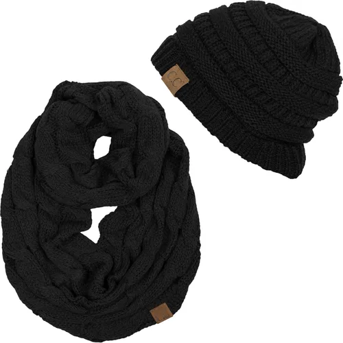 Vista 2 de Funky Junque - Juego de pañuelo y gorro de punto a juego para mujer Negro