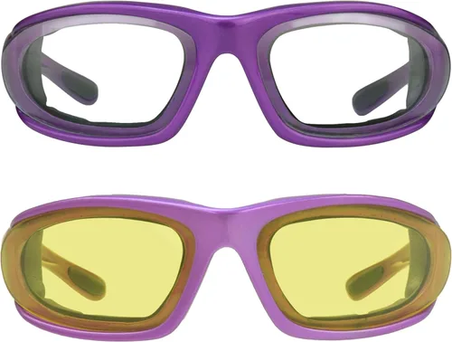 Vista 21 de Bikershades Gafas de montar en motocicleta con montura morada, pequeñas para mujeres y niñas 2 pares transparentes