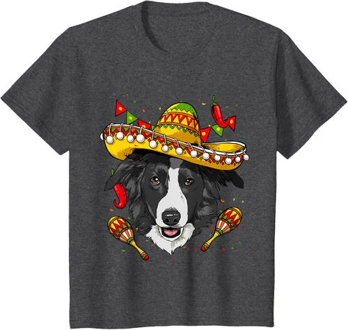 Vista 28 de Cinco de Mayo Border Collie Hombres Mujeres Niños Sombrero Camiseta Negro