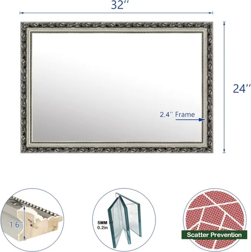 Vista 3 de HAA Espejo rectangular enmarcado para baño, espejo de pared para colgar vertical u horizontalmente para sala de estar, dormitorio