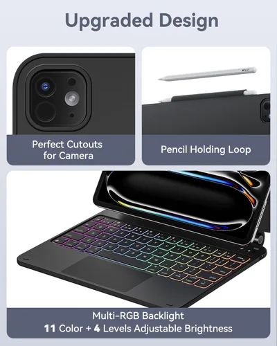 Vista 12 de AUSDOM Funda para iPad Pro de 11 pulgadas con teclado (M5/M4, 2025/2024), funda de teclado para iPad Pro de 11 pulgadas (M4) con soporte magnético