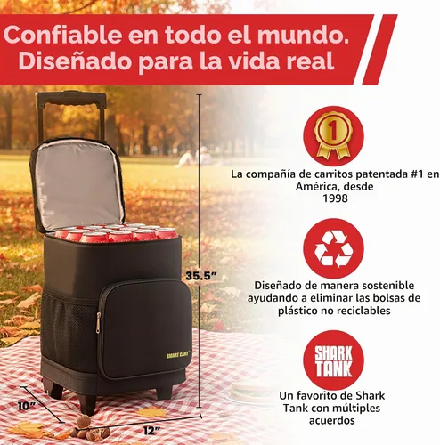 Vista 3 de Carrito inteligente con función de refrigeración ultra compacto con ruedas - Bolsa enfriadora plegable aislada - Enfriador de viaje plegable para 36