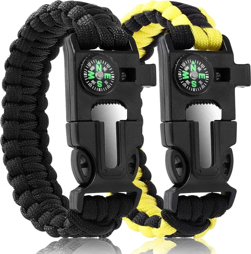 Vista 8 de Pulseras Oadnfa, pulseras de supervivencia para hombres, kit de equipo táctico de paracord de 5 en 1 para acampar, con cuerda de paracaídas