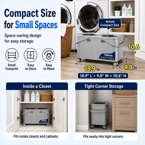 Vista 5 de Trapeador giratorio compacto para apartamentos y espacios pequeños, cubo de separación de agua limpia y sucia para dueños de mascotas y limpieza